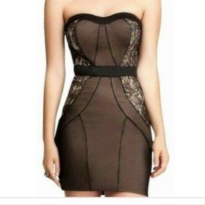 NWT! Bebe Strapless Black and Cream Lace Dress